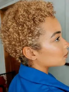 Kinky Curly Pixie Cut Wig, Human Hair Short Wig with Bangs for Women, Full Machine Made, Casual Style, No Ca Prop 65 Re