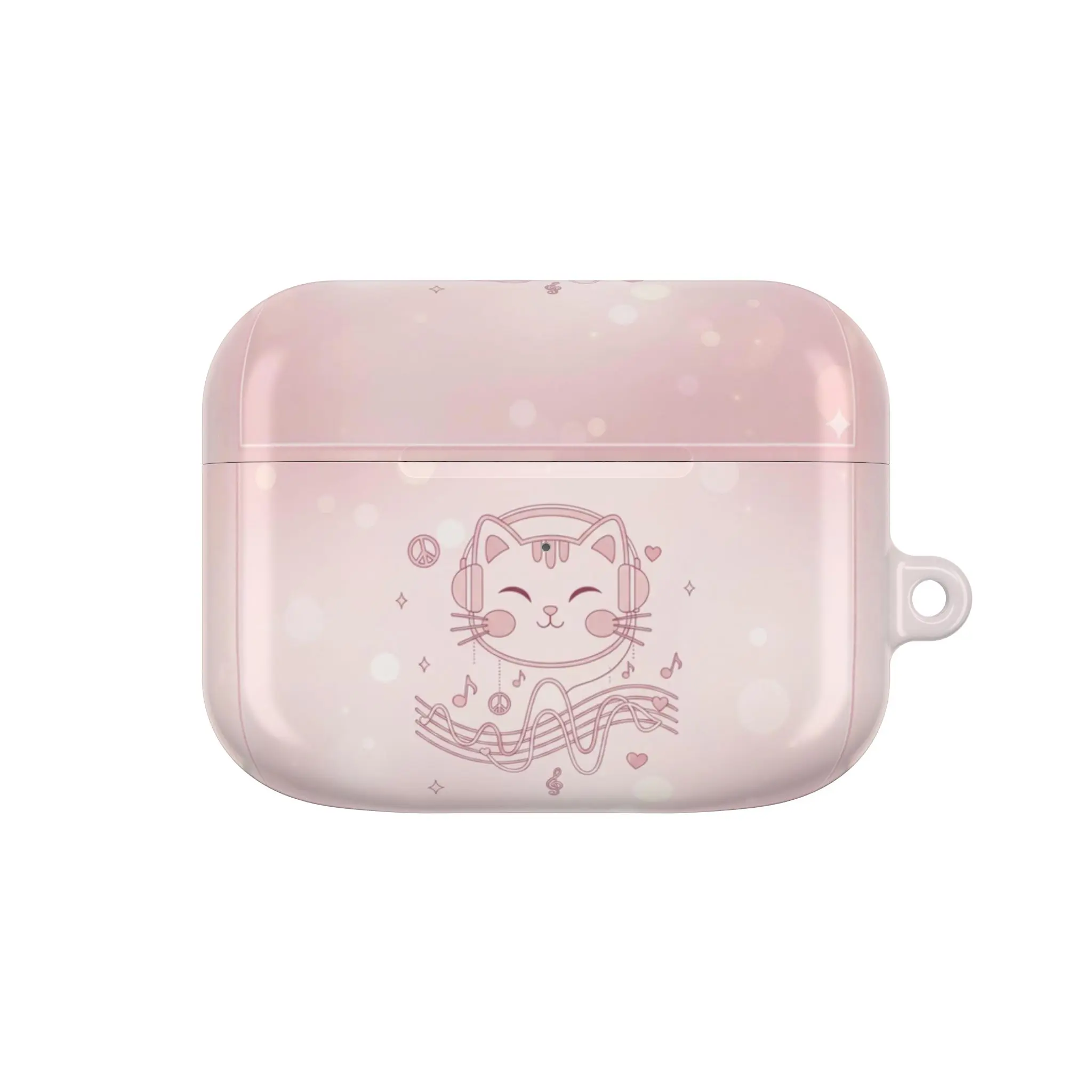 Kawaii Cat w/ Headphones AirPods 1/2/Pro Case - Full Wrap 3D Print - Pink