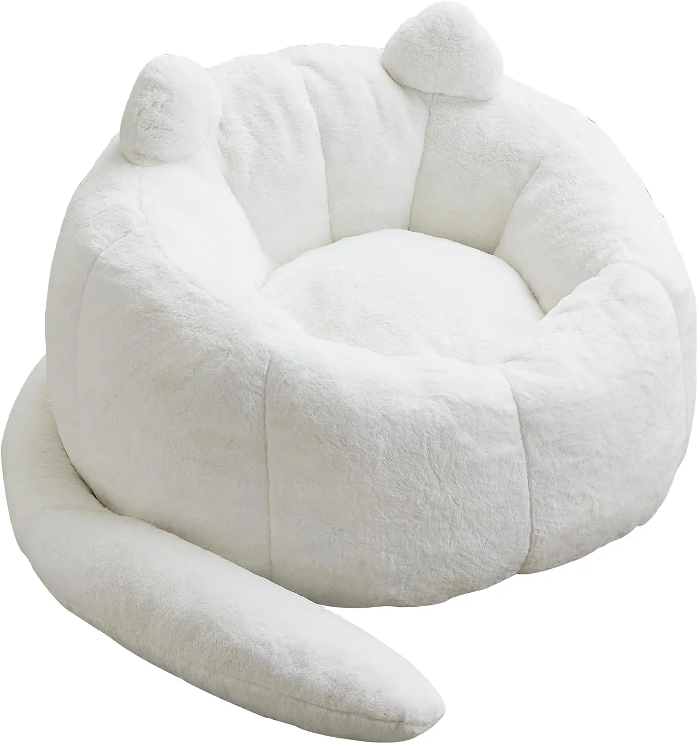 Oversized Cat-Shaped Plush Bean Bag Chair for Adults - White, No Assembly Required (Fully Assembled Out of Box), Durable, Plush, Full Body Support, with Cat Ears & Long Tail, Cozy Lounge for Living Room, Bedroom, Sturdy