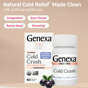 Genexa Cold Crush | Multi-Symptom Cough & Cold Relief for Adults | Delicious Organic Acai Berry Flavor | Certified Organic & Non-GMO | Homeopathic Remedy Made Clean | Chewable Tablets