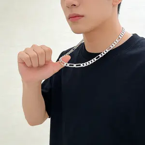 925 Silver Plated Figaro Chain Necklace for Men, 55CM Length 10MM Width, Hypoallergenic Silver Necklace for Women, Unisex Cuban Link Chain Jewelry