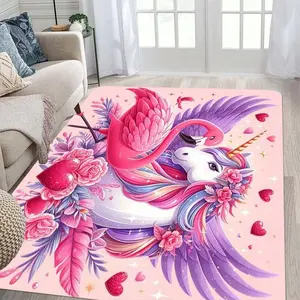 Unicorn & Crane Pattern Floor Mat, 1 Count Rectangle Home Decorative Carpet, Floral Area Rug, Non-slip Floor Mat for Home Living Room Bedroom Hotel Dormitory