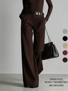 New Women's Casual Straight Leg Solid Color Pants, Versatile Fit, No Belt Included, Perfect for Daily Wear, Comfortable and Stylish