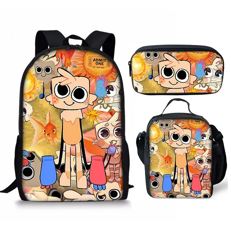Dandy's World Print 3-Piece Student Backpack Set, School Backpack with Lunch Bag & Pencil Case