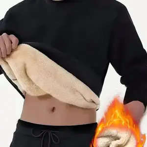 Men's thermal warm sweater, loose long sleeves, ribbed cuffs and hem, thick winter casual wear for warmth