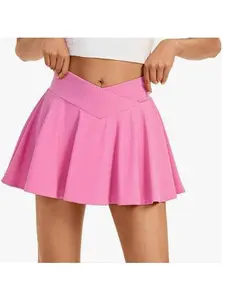Women's 2-in-1 High-Waisted Tennis Skirt with Shorts - Pink Pleated Sports Skirt for Golf, Gym, Casual Wear |   Sweat-Absorbent, Pockets, Summer Fashion