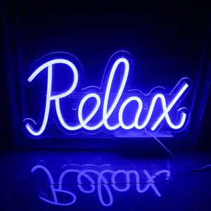 Relax Deep Blue Neon Light Sign, Glowing LED Lamp, Adjustable Ice Blue Lights, Suitable for Motorcycle Club, Garage, Living Room, Sports Venue