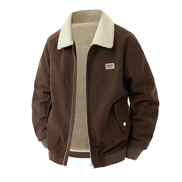 Men's Brown Corduroy Jacket with Fleece Lining Classic Corduroy Style Cozy Comfort Everyday Wear Versatile Fashion Functionality