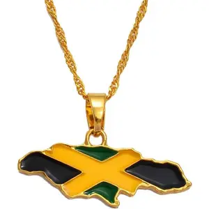 Jamaica Map And National Flag Pendant Necklaces Gold Jamaican Maps Necklace