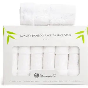 Set of 6 Luxury Wash Cloths for Your Face Viscose Bamboo & Turkish Cotton White Washcloths