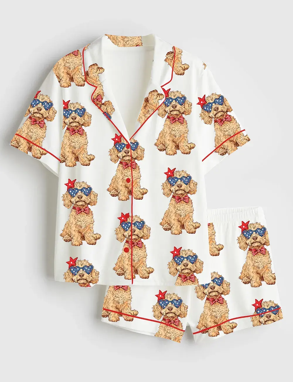 Goldendoodle Patriotic 4th Of July Dog Short and Long Sleeve Pajama Set, Sleepwear for Women