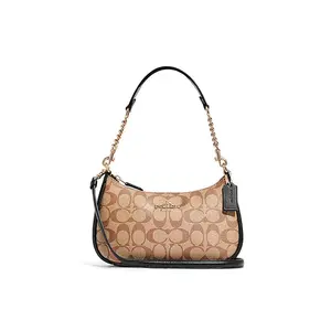 Coach Teri 24 Classic Monogram Leather Underarm Shoulder Bag Medium Women's Brown Cowhide Crossbody Bag Adjustable Strap Satchel