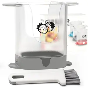 Upgrade Fruit Slicer, Multifunctional Strawberry Slicer with Cleaning Brush, Cup Slicers for Fruits and Vegetables(Gray)