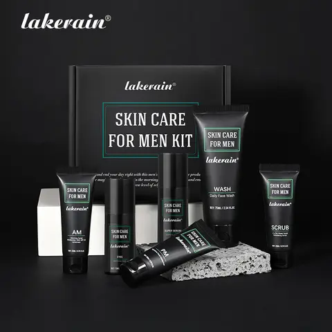 Men's Complete Skincare Routine Face Care Set,  6PCS/Set Oil Control, Hydration & Smoothing Kit | Mini Travel Size including Gentle Facial Wash Cleanser + Scrub + Day/Night Eye Serum + SPF Day Cream + Night Cream, Perfect for Business Travel & Daily Use