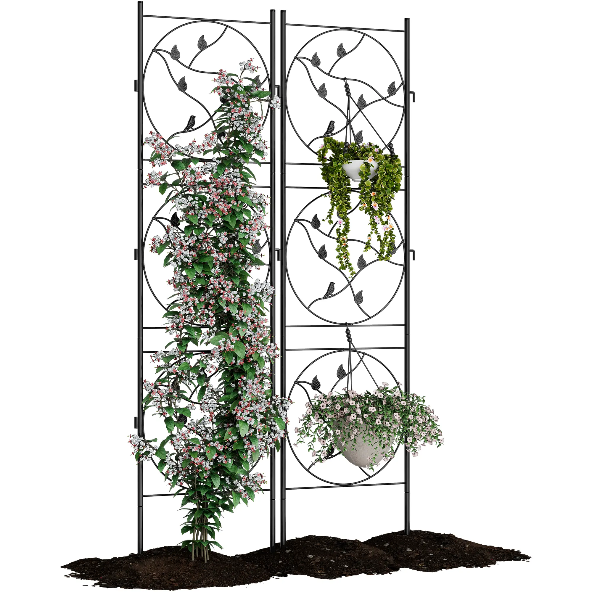 Heavy Duty Black Metal Garden Trellis Panels – Tall, Rustproof Plant Support for Climbing Roses, Vines, Vegetables, Flowers – Decorative Outdoor Fence for Patio and Balcony