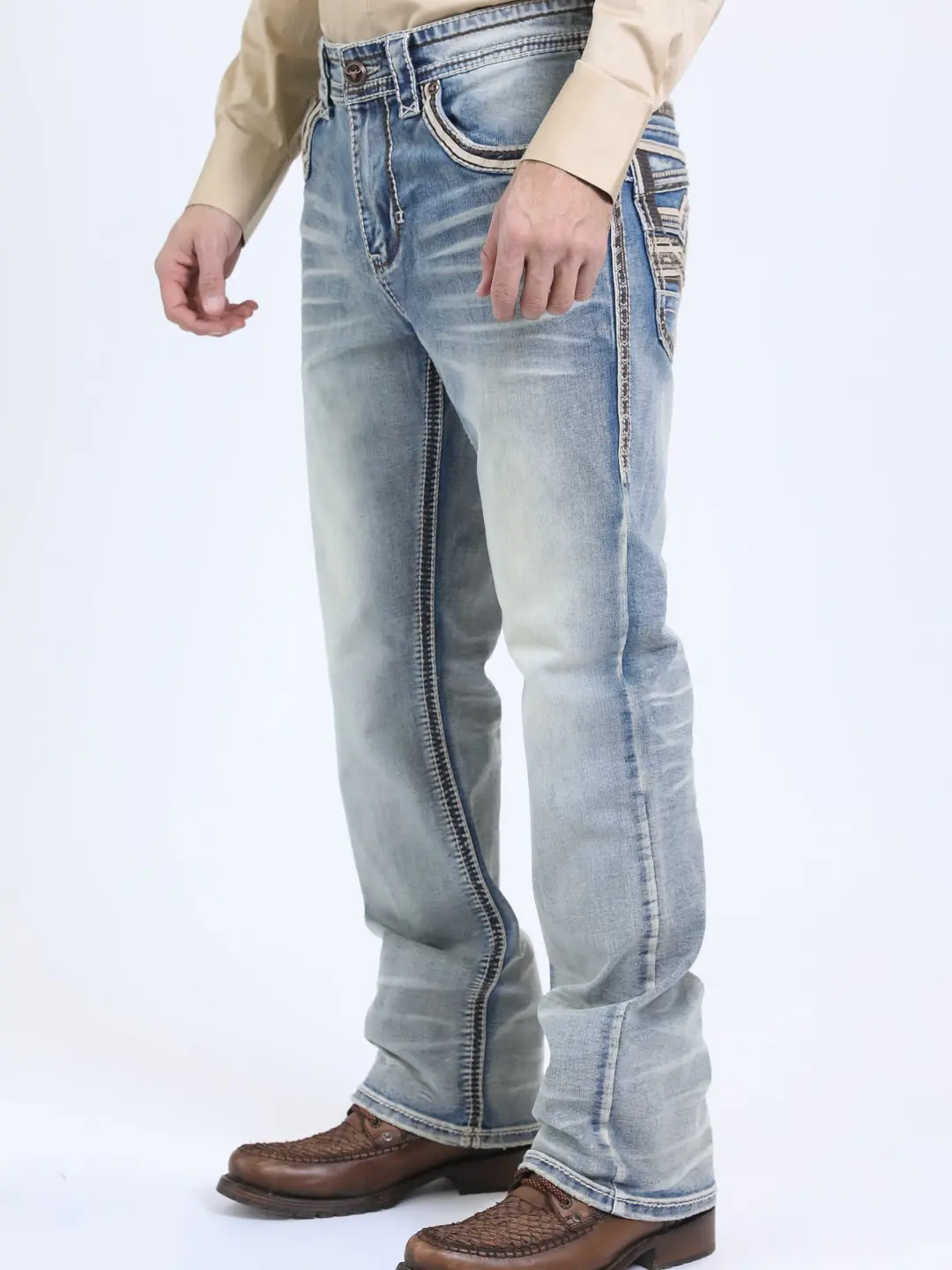 Platini Men's Light Blue Boot Cut Jeans Triple Stitch Signature Pocket PHD10764