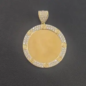 14k Gold Circle Picture Pendant, Round Picture Charm, Memorial Picture Pendant (Picture Included)
