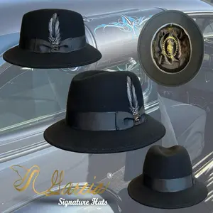 Garcia Signature Lowrider Derby Hat 100% Wool Classic Black with Feathers