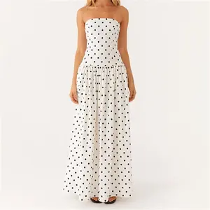 Women's Strapless Dress Stylish Dot Print/Floral Print Sleeveless Tube Long Dress for Summer Casual Polyester(Sheets)