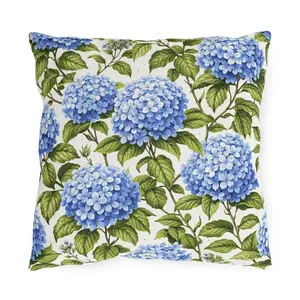 Blue Hydrangea Floral Outdoor Pillow | Square Patio Cushion, Botanical Garden Decor