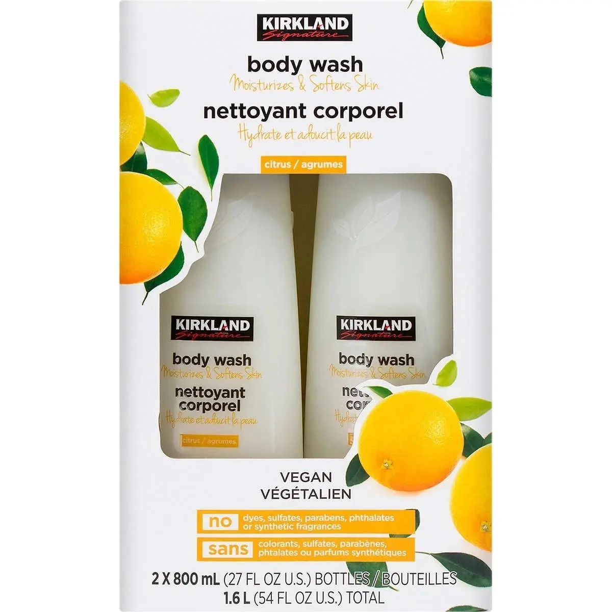 Kirkland Signature Liquid Body Wash Citrus 27 Fluid Ounce Pack of 2 Vegan Moisturizes Softens Skin