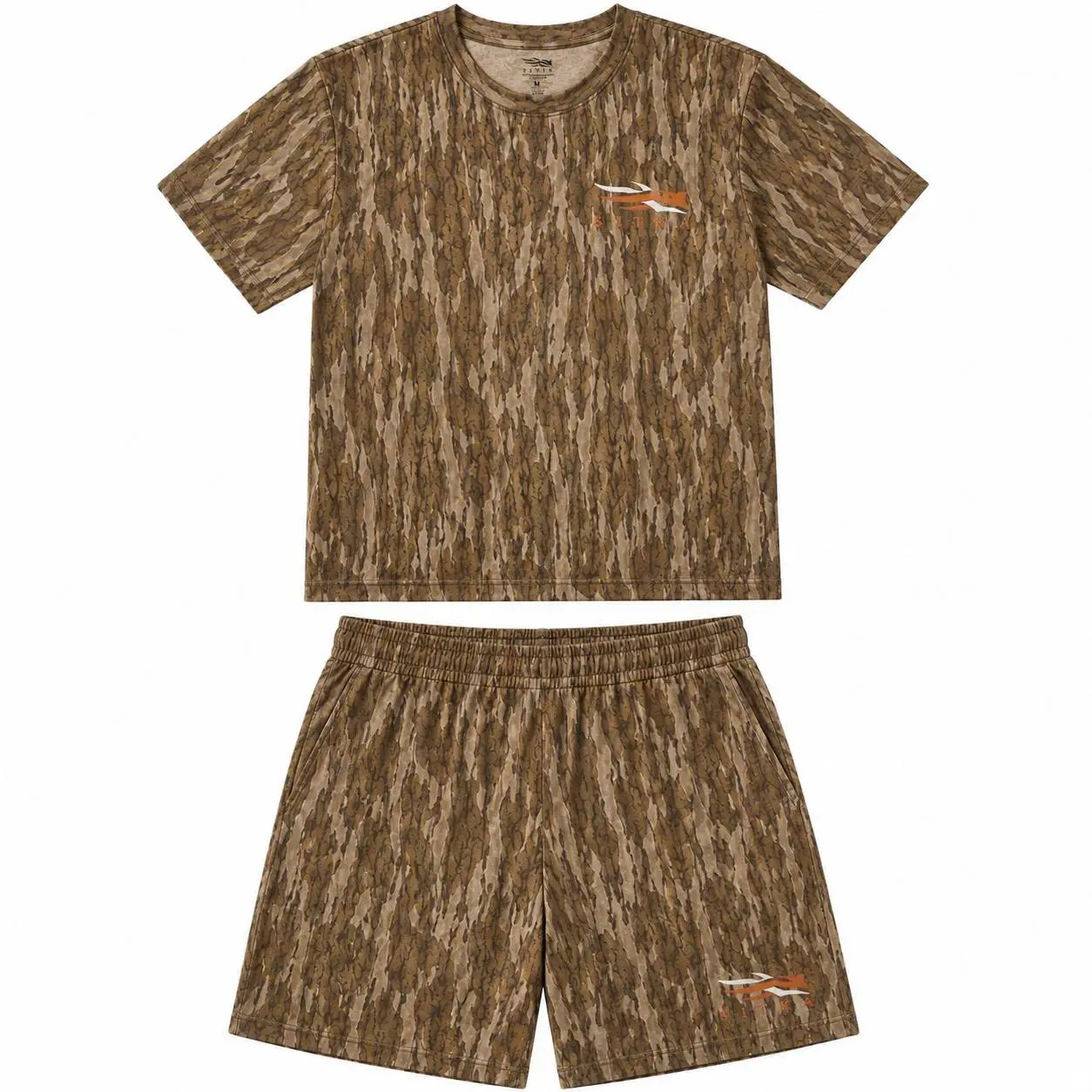 SITKA Men's Camo Hunting T-Shirt & Shorts Set – Lightweight Quick Dry Woodland Camouflage Outdoor Performance Outfit for Hunting, Fishing & Hiking