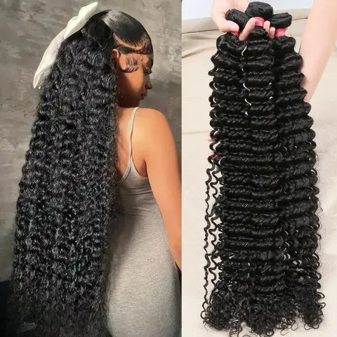 [Bundles]Alipearl Hair 30 Inch Deep Wave Bundles Kinky Curly Wave Hair Weft Unprocessed Virgin Human Hair Raw Bundles Water Wave Bundles  #sohochic