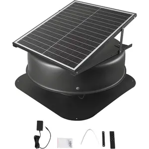 VEVOR Roof Attic Exhaust Fan, 50W Smart Solar Roof Ventilation Fan with Thermostat, Remote Control, 3000 CFM Airflow Built - in Smoke Sensor with Auto Stop for Cooling and DehumidificationVEVOR Super Brand Day