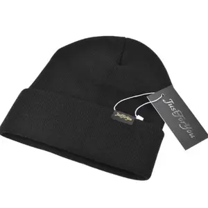 JustForYou Black Beanie with Gold Letters - Simple Design Hat