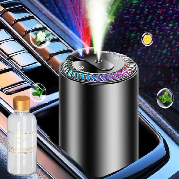 Car Air Freshener Diffuser - Smart Rechargeable PP Aromatherapy Essential Oil Diffuser with Starry Sky Projection, 4 Adjustable Modes, Batteries Included, Mini Portable for Car, Home (Safe for Children, Elderly), Device Car Fragrance