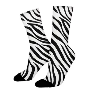 Classic Black White Zebra Stripe Crew Socks Soft Polyester Elastic Breathable Comfortable Trendy Animal Print Fashion Casual Sports Socks Men Women