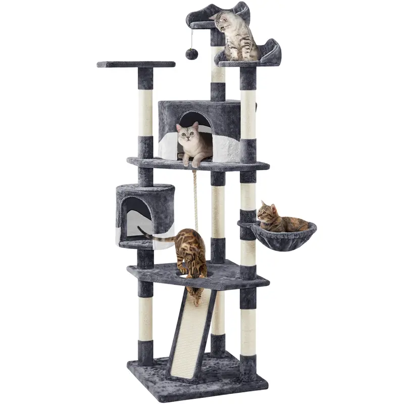 【On sale】Yaheetech 79" Modern Cat Tree with Condos Perches Basket & Sisal-Covered Scratching Posts for Indoor Cats - Home