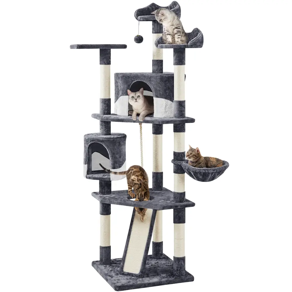 【On Sale】Yaheetech 79" Modern Cat Tree with Condos Perches Basket & Sisal-Covered Scratching Posts for Indoor Cats - Home