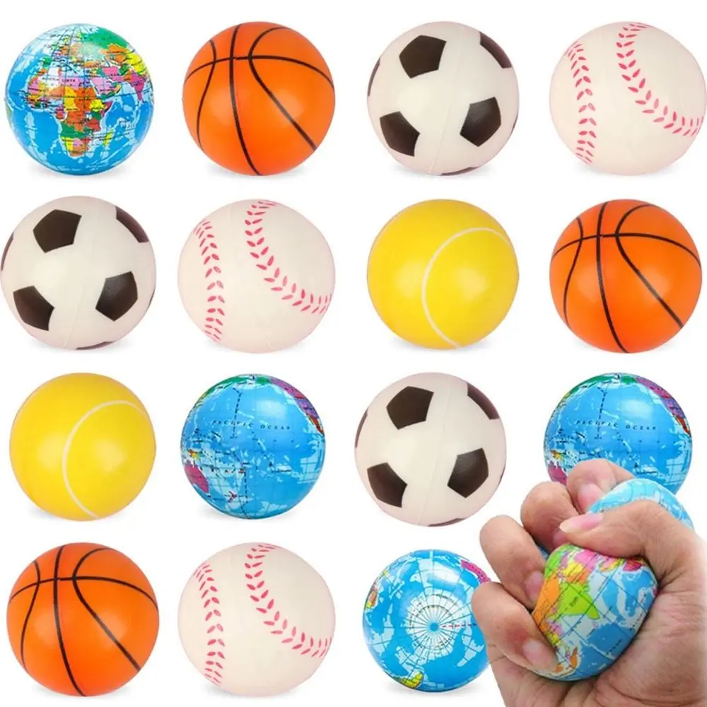 Squeezy Stress Relief Foam Balls - 5 Pack 2.3-in Baseball, Basketball, Football, Tennis Soft Quiet Stress Relief Toys for Parties, Squeezy Stress Relief Toys, Foam Balls Stress Relief Toys