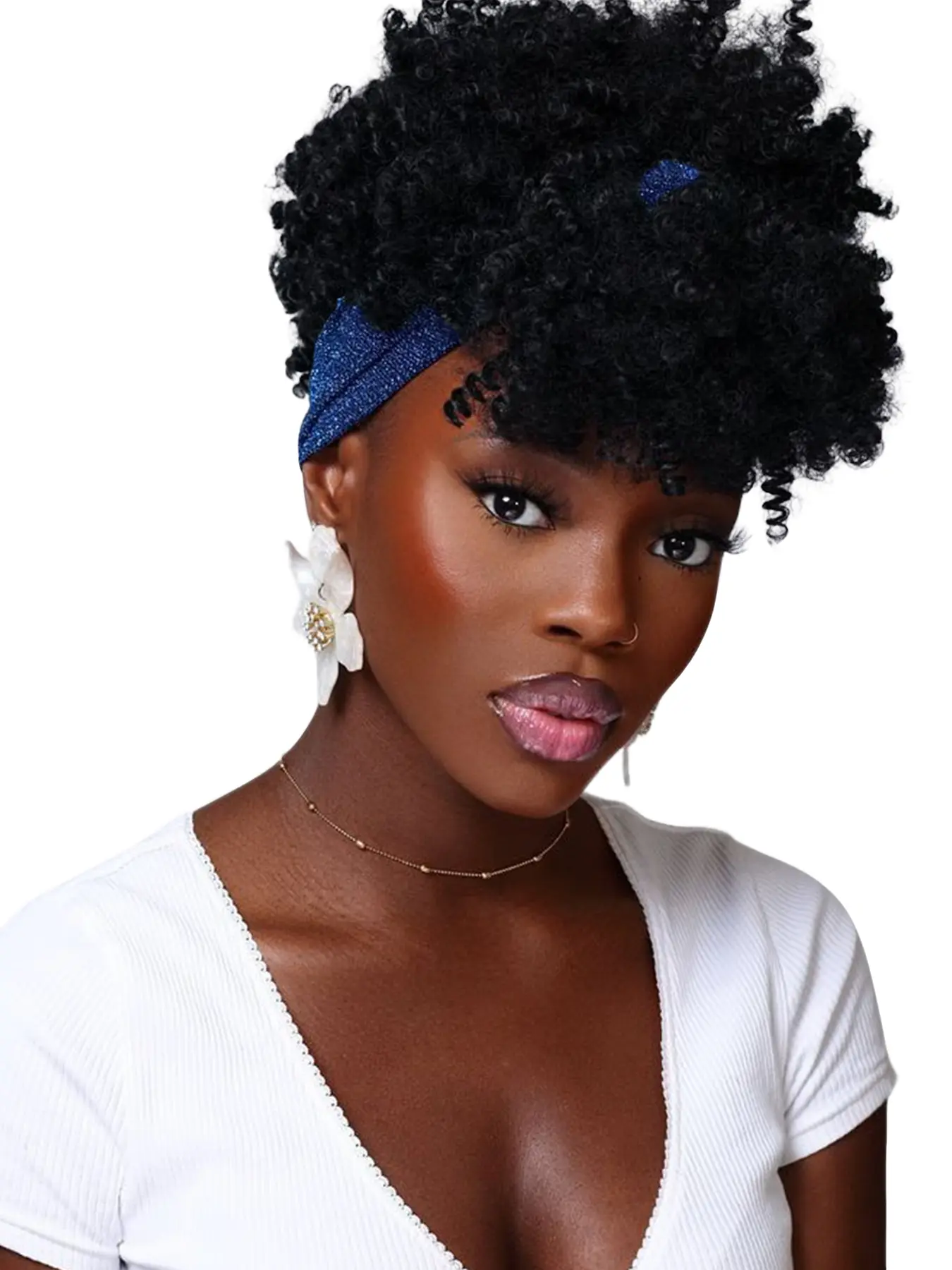 8 Inch Short Coily Headband Wigs for Women, Gorgeous Fluffy Glueless Coily Textured Wigs with Headband, Synthetic Full Machine Afro Kinky Curly Texture Wigs for Party, Daily Use, Synthetic Wigs for Black Women