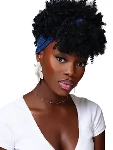 8 Inch Short Coily Headband Wigs for Women, Gorgeous Fluffy Glueless Coily Textured Wigs with Headband, Synthetic Full Machine Afro Kinky Curly Texture Wigs for Party, Daily Use