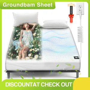 Groundbam Grounding Bed Sheets,Premium Gray & Pearl White Earthing Grounded Bed Sheet,Organic Cotton,Soft Bedding Sheet for All Seasons,Bed Grounding Kit,Fit for 15-inch Deep Mattress