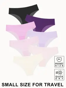 7PCS Women's Ultra-Thin Seamless Cool Breathable Quick-Dry Low Waist Thong Panties Casual Basic Fitted Underwear