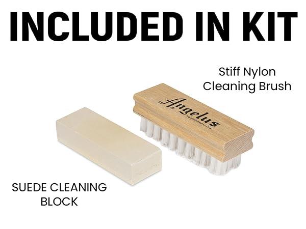 Angelus Suede & Nubuck Cleaner Kit - 1 Cleaning Eraser Block and 1 Nylon Bristle Brush - Eliminates Stains, Removes Spots, Restores Nap - UGG Cleaner for Leather Suede Shoe, Handbags, Jackets, Boots, Furniture, Cleaner For Uggs