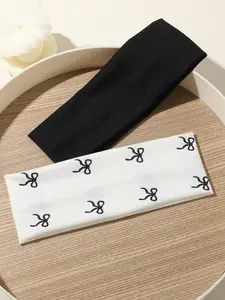 Women's Sporty Fabric Running Headbands, 2pcs Butterfly Print Hair Tie Set, All Seasons Plain Style, Casual Athletic Accessories, Sports Headband