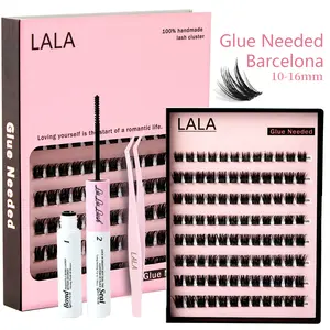【Glue Needed】LALA DIY Lash Extension, Easy Apply Waterproof Long Lasting at Home, Pestañas,Lash Clusters D Curl Individual Lashes,Lash Clusters Kit Thick Eyelash Extension Kit, Thin Band Cluster Lashes, 10-16mm Eyelash Extension Kit