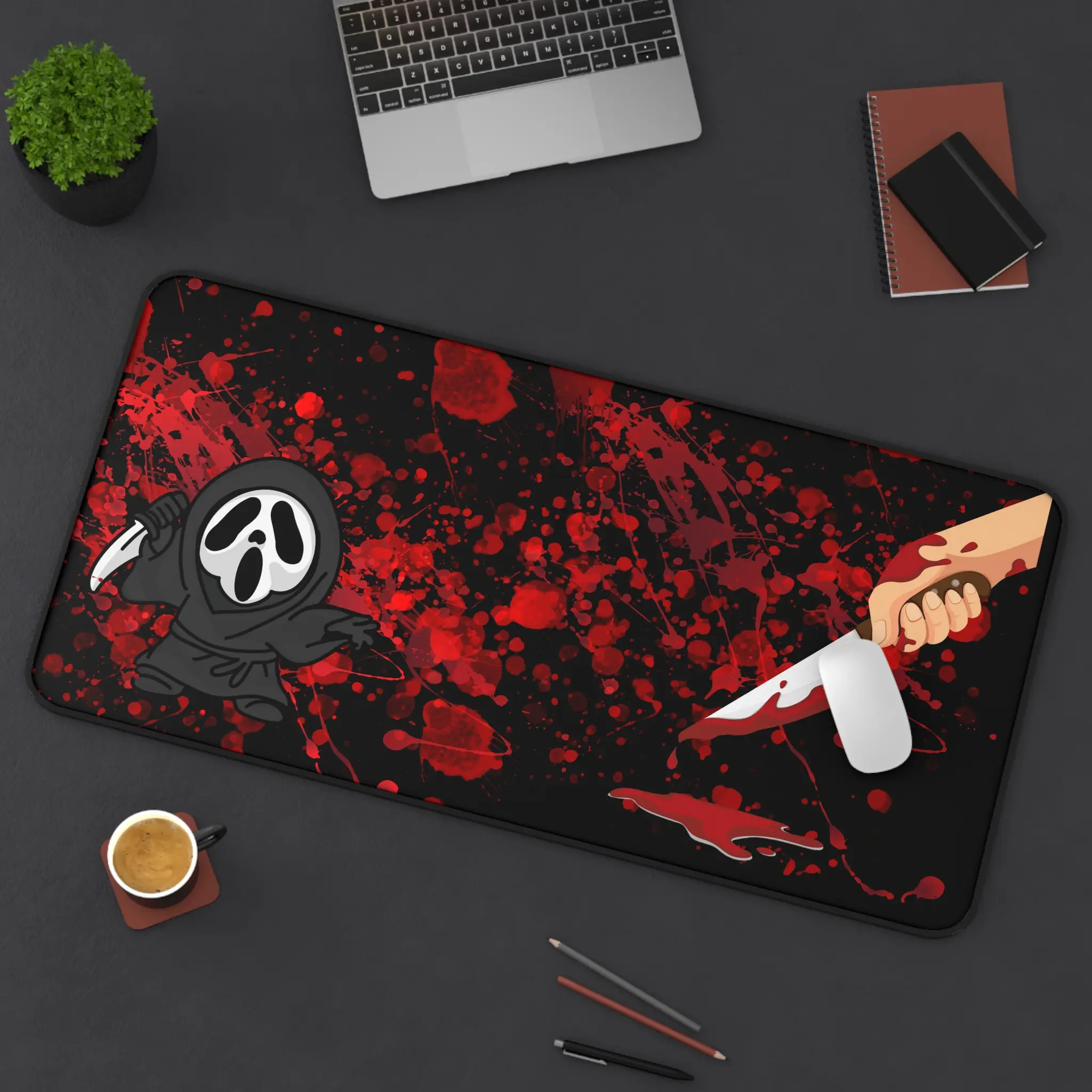 Gory Horror Desk Mat, Spooky Mouse Pad for Gamers, Office Decor, Halloween Gift, Ghost face, Unique Desk Accessory,