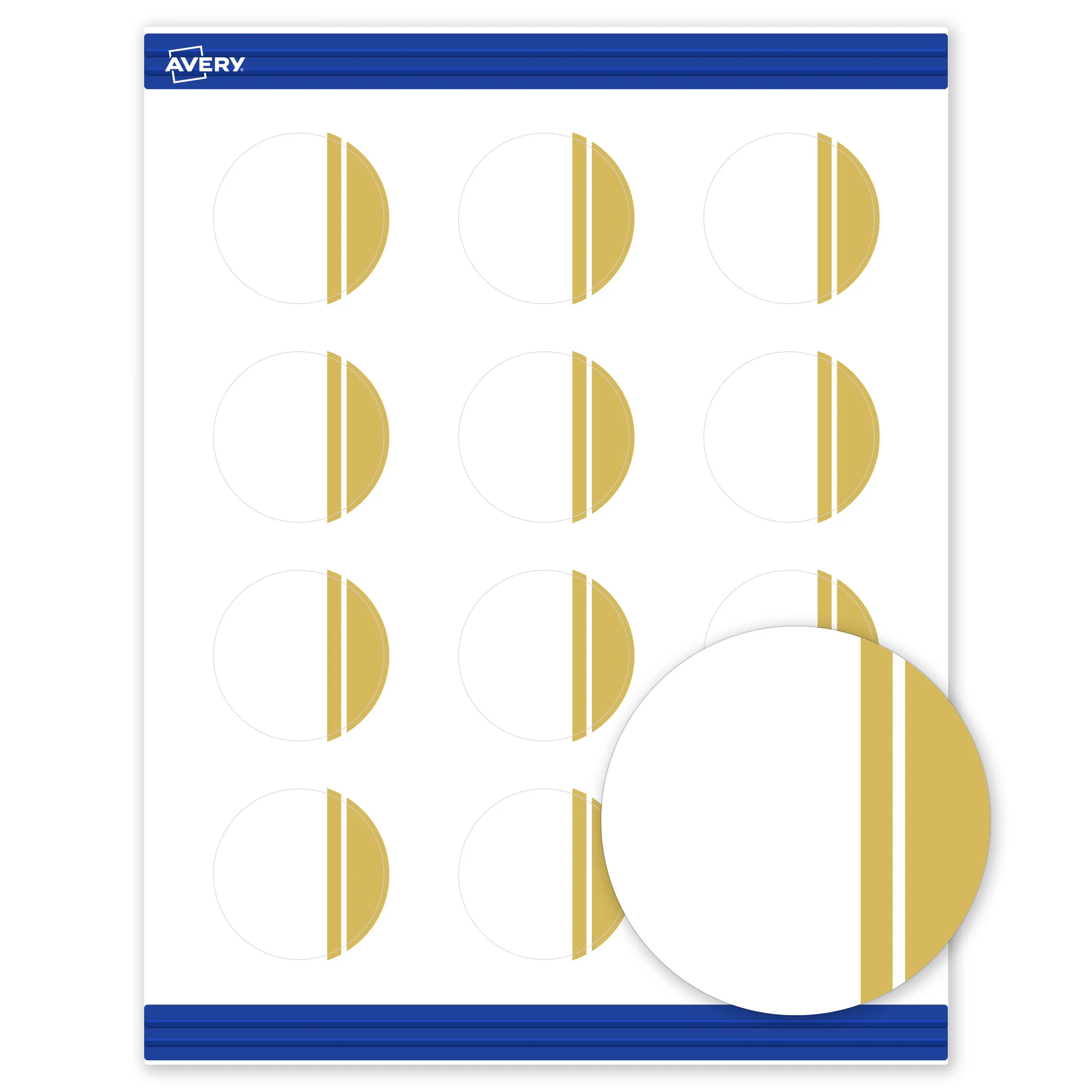 Avery Printable Round Cards, 2" Diameter, Matte White, Pre-printed Double Dipped Gold Edge Design, Sure Feed Technology, Laser & Inkjet Compatible, 240 Total
