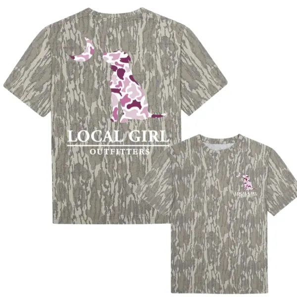 Local Girl Outfitters Camo Dog T-Shirt – Pink Camo Graphic Tee for Women and Girls, Soft Cotton Unisex Shirt, Southern Style Casual Streetwear, Camo 3D t Shirt