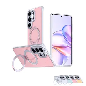 Magnetic Case for Samsung Galaxy S26 Ultra/S26+/S26/25/S24/S23/S22 Case with Invisible Ring Stand [Compatible with MagSafe], Full Body Rugged Slim Women Men Girl Shockproof Marble Pattern Design Case Clear Glitter