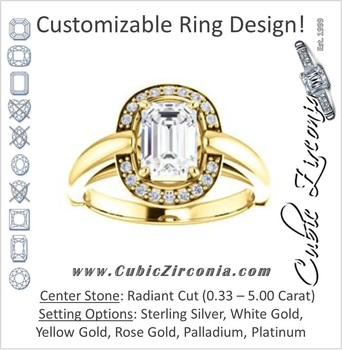 Cubic Zirconia Engagement Ring- The Kady (Customizable Cathedral-set Radiant Cut with Semi-Halo)