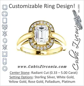 Cubic Zirconia Engagement Ring- The Kady (Customizable Cathedral-set Radiant Cut with Semi-Halo)