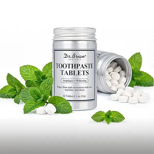 Dr.Brian Toothpaste Tablets - Nano Hydroxyapatite Toothpaste, Fluoride & Plastic Free, Eco & Travel Friendly Chewable Tablet, Remineralizing & Natural Whitening Mouthwash Tablets, 62 Tabs