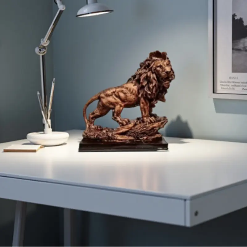 Bold Lion Figurine Luxury Home Decor Collectible Figurines, Vintage Copper Color Art Sculpture for Office Desk, Business & Art Enthusiasts
