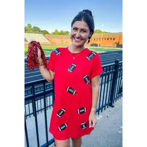 Anna Sequin Football Boxy Fit Tshirt Dress